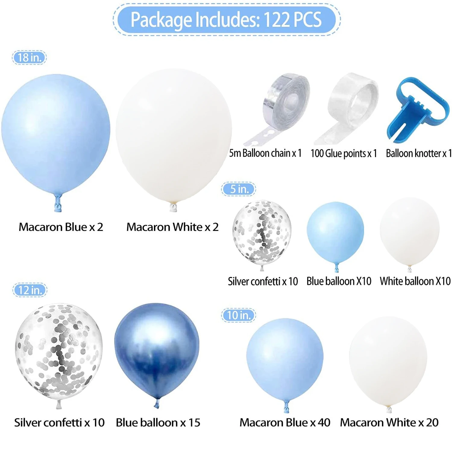 122 шт. цвет металлик синий белый и серебряный | Дом сад