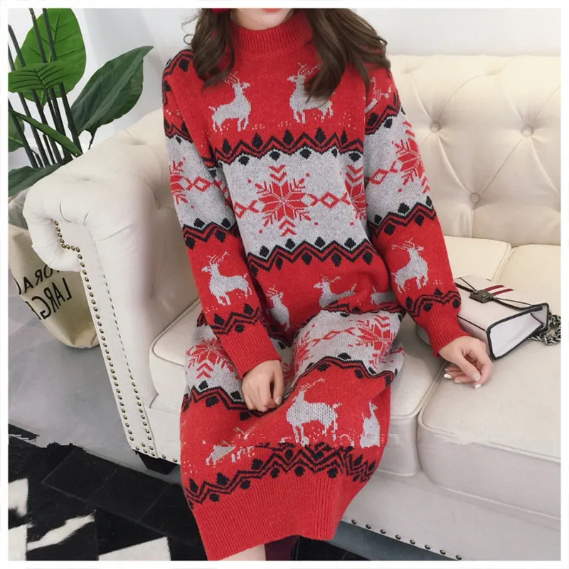 Рождественский трикотаж свитер вечерние платья Женский пуловер со снежинками