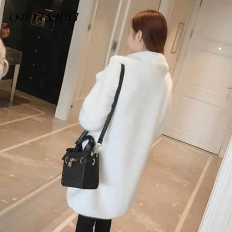 

Faux Fur Coat 2020 Winter New Women Imitation Mink Fur Jacket Mid Long Slim Overcoat Fashion Large size Thick Warm Outwear Parka