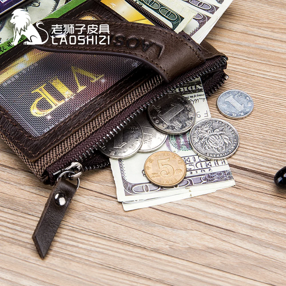 LAOSHIZI мужской кошелек брендовый с двойной молнией и застежкой из натуральной кожи