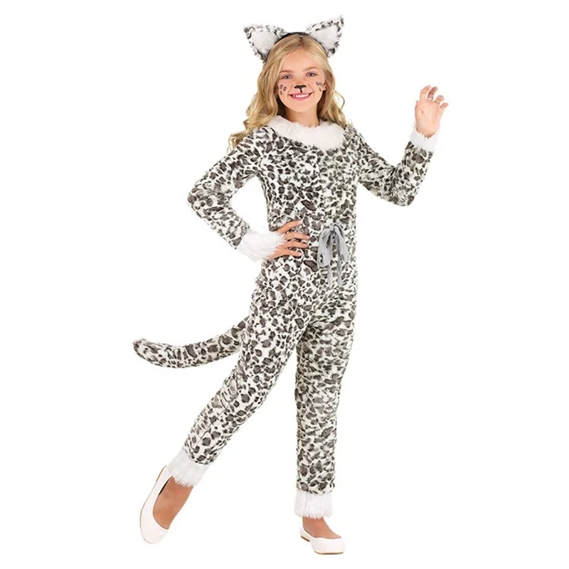 

Cute Cartoon Animal Cosplay Girls Leopard Dress Onesie Halloween Costume for Kids Christmas Carnival Outfit Headband