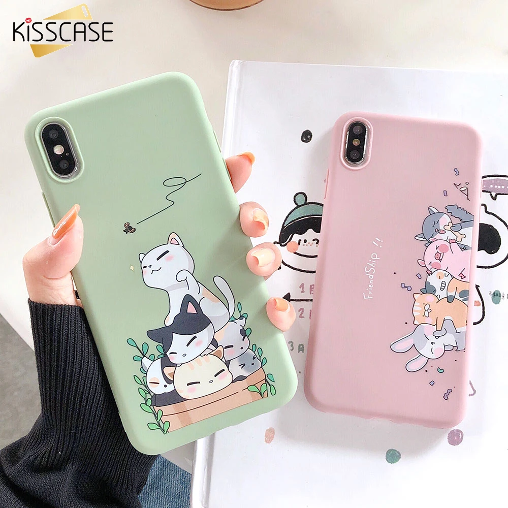 KISSCASE Cute Soft Cats Case For iPhone 7Plus 6 6s 7 8 X XR XS MAX TPU 6Plus Back Cover Plus Coque |