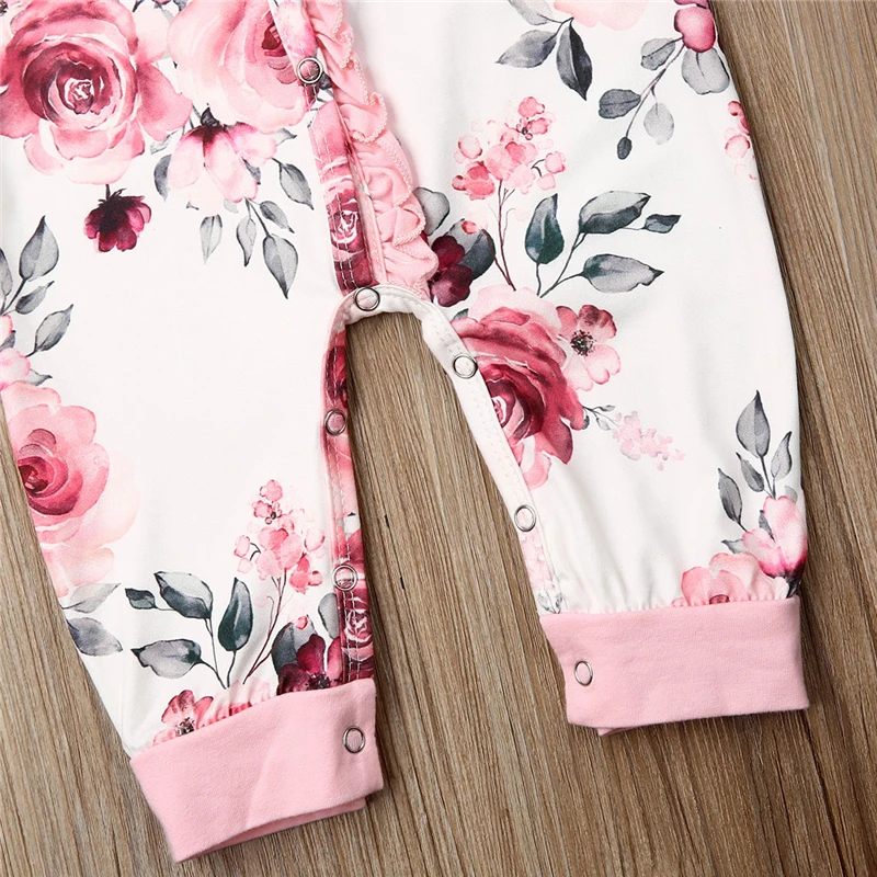 

Flower Girls Baby Clothes Newborn Floral Romper Hats Playsuit Long Sleeve Ruffle Jumpsuit Kids Winter Clothes Outfit Costume