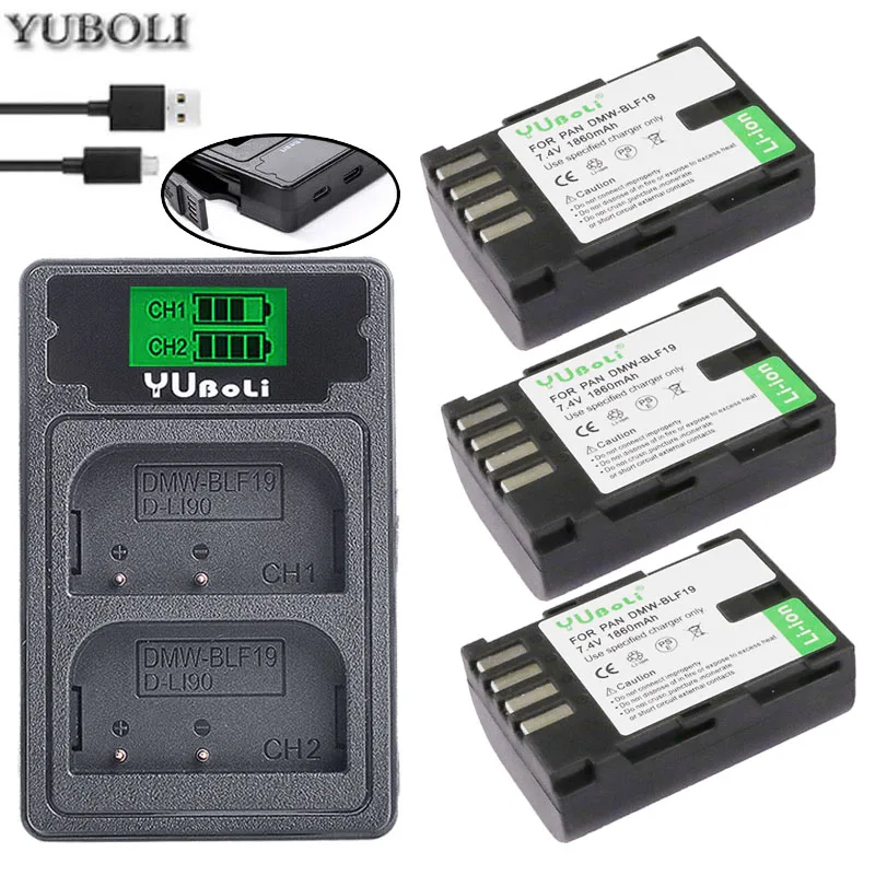 charger and 3battery DMW-BLF19 DMW-BLF19E DMW BLF19PP DMW BLF19 BLF19E батарея+ ЖК-дисплей двойной зарядное устройство для Panasonic Lumix GH3 GH4 GH5 G9 - Цвет: charger and 3battery
