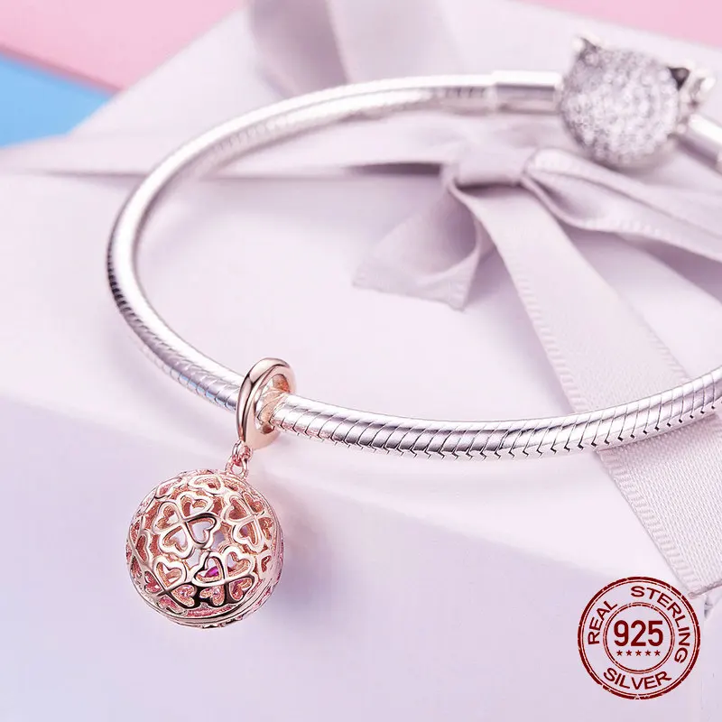 Подходит для оригинального браслета Pandora, бусины из розового золота, подвеска в виде четырехлистного клевера, Стерлинговое Серебро 925 пробы, Женские Ювелирные изделия, очаровательный подарок для изготовления