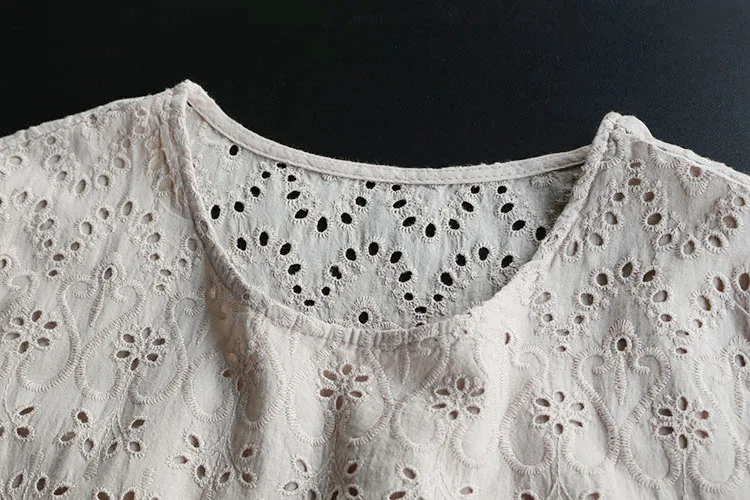 

7985 New Summer Women Dress Japan Style Mori Girl Hollow out Cotton Embroidery Short Sleeve Long Sleeve Dress