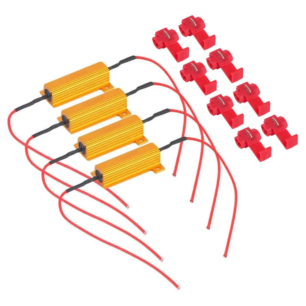 

4pcs 50W 6Ohm Car LED DRL Fog Turn Singal Load Resistor for Fix LED Bulb Canceller Decoder Capacitor For LED Light Bulb