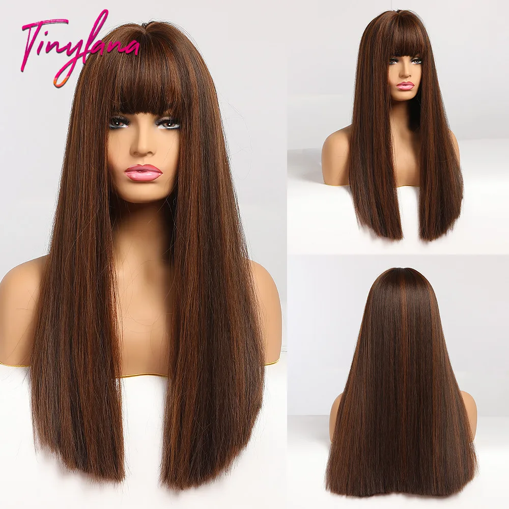 Крошечная Лана хайлайтер длинный прямой синтетический парик смешанные