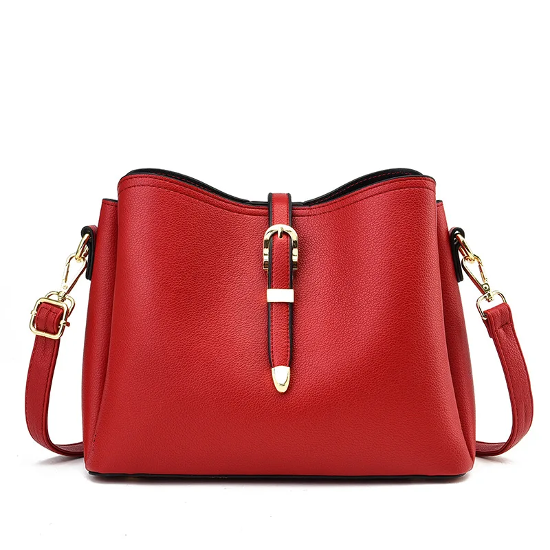 

High Quality Simple Bucket Bag Women 2021 Autumn and Winter New Fashion Pu Ladies One-shoulder Large-capacity Messenger Bag