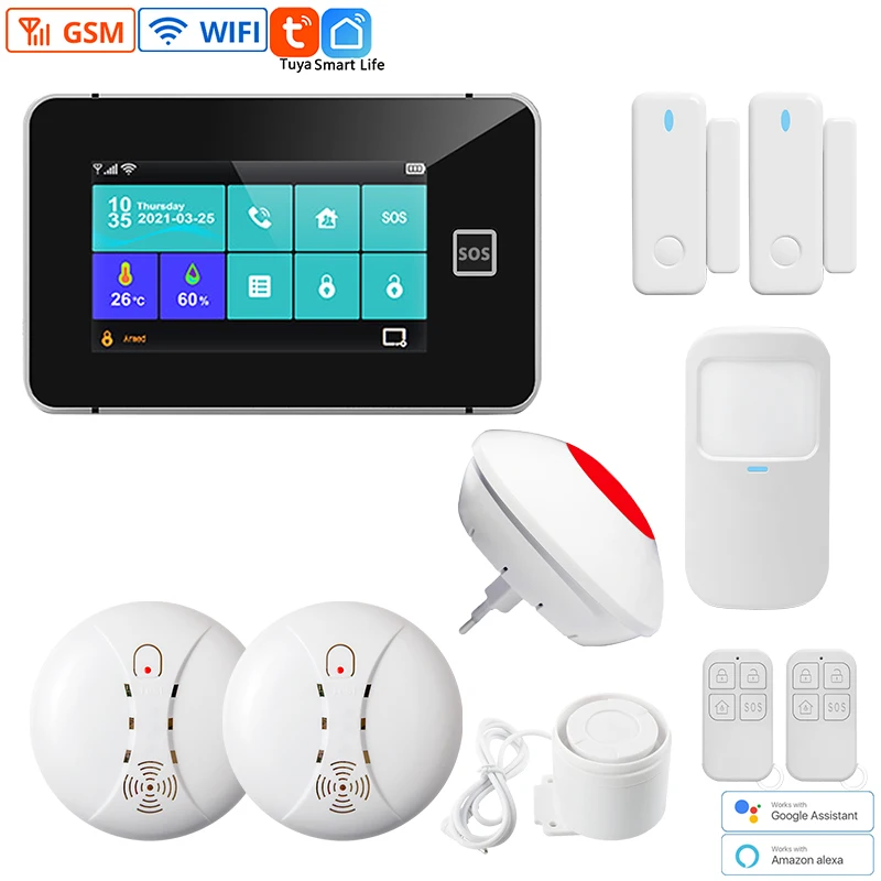 GSM WiFi Alarm System Tuya 4.3 Inch TFT Color Touch Screen Smart Home Security Arming Burglar Syatem 433MHz Sensor Alarm System