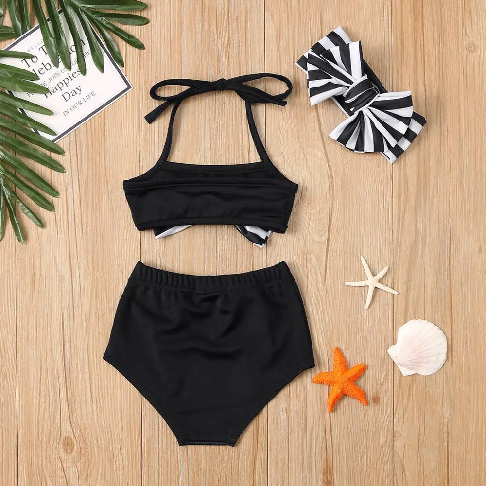 Купальник с бантом и лямкой на шее Модный комплект для девочек из двух предметов