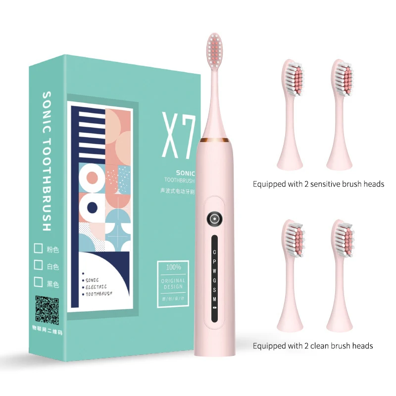 

USB Rechargeable Electric Toothbrush 6 Modes Waterproof Sonic Toothbrush With 4*Replacement Brushheads