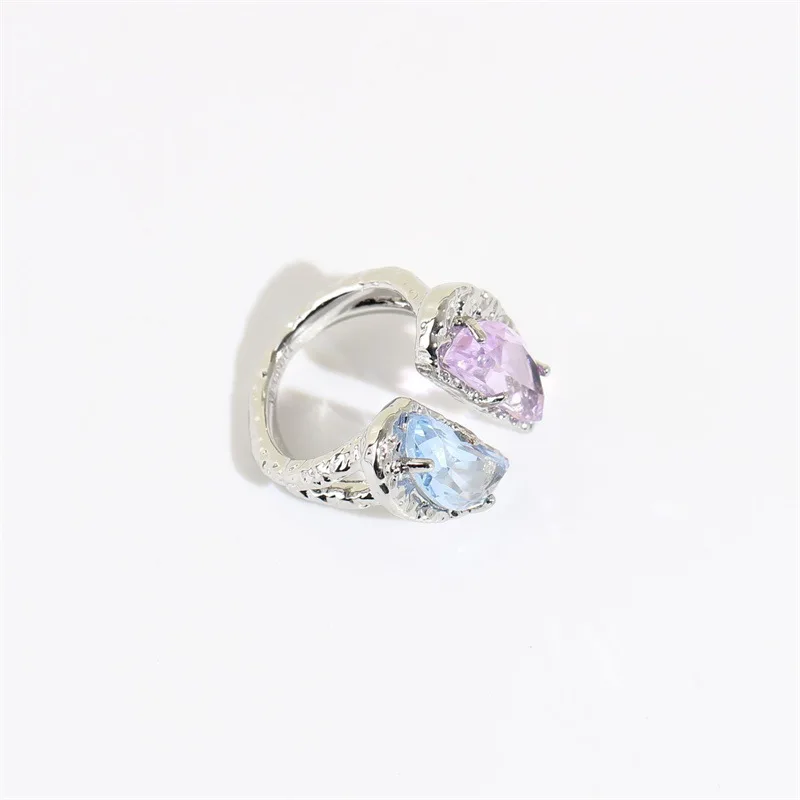 

Metallic Fashion Personalized Cold Style Stitching Contrast Color Love Gem European and American Ins Style Open Ring