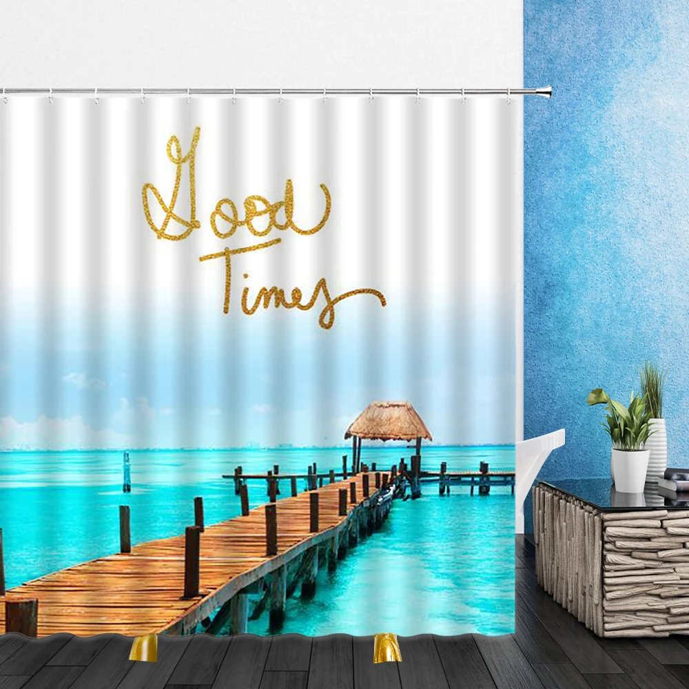 

Landscape Shower Curtains Summer Hawaii Island Beach Waves 3D Print Waterproof Bathroom Home Decor Bathtub Polyester Curtain