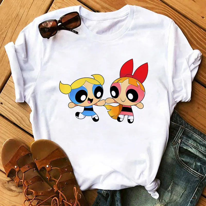 

2021 summer new Powerpuff Girls cute cartoon graphic print T-shirt Harajuku fashion student street kawaii loose short sleeves