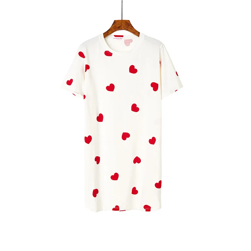 

Женская ночная рубашка 2021, летняя Милая хлопковая трикотажная Короткая свободная ночная рубашка с коротким рукавом и круглым вырезом