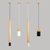 modern brief minimalist creative wood pendant light fixture nordic home decor bedroom bedside straight black iron pendant lamp