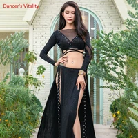 oriental dance suit top long sleeve split skirt practice clothes female elegant shirt profession performance clothing set