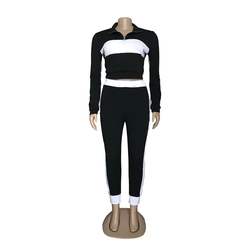 

Women Clothing Two Piece Outfits Fashion Zipper Long Sleeve Crop Top and Straight Leg Pants Sweat Suits Wholesale Dropshipping