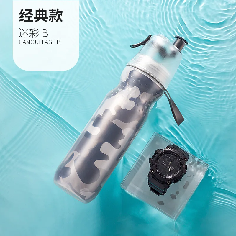 camouflage B CAKA 590 мл Спортивная бутылка для воды двойной колпачок от распылителя Мужская сумка Портативная мороженое Спортивная Распыление воды бутылка - Цвет: camouflage B