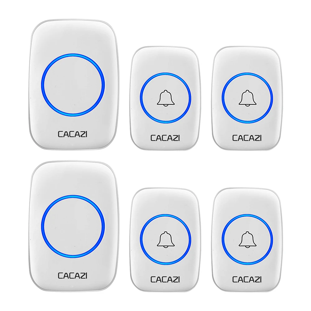 4 button 2 receiver Водонепроницаемый беспроводной дверной звонок CACAZI с дистанционным управлением на 300 м, кнопка для домашнего звонка, звонок с разъемом США, ЕС, Великобритании, беспроводной приемник - Цвет: 4 button 2 receiver