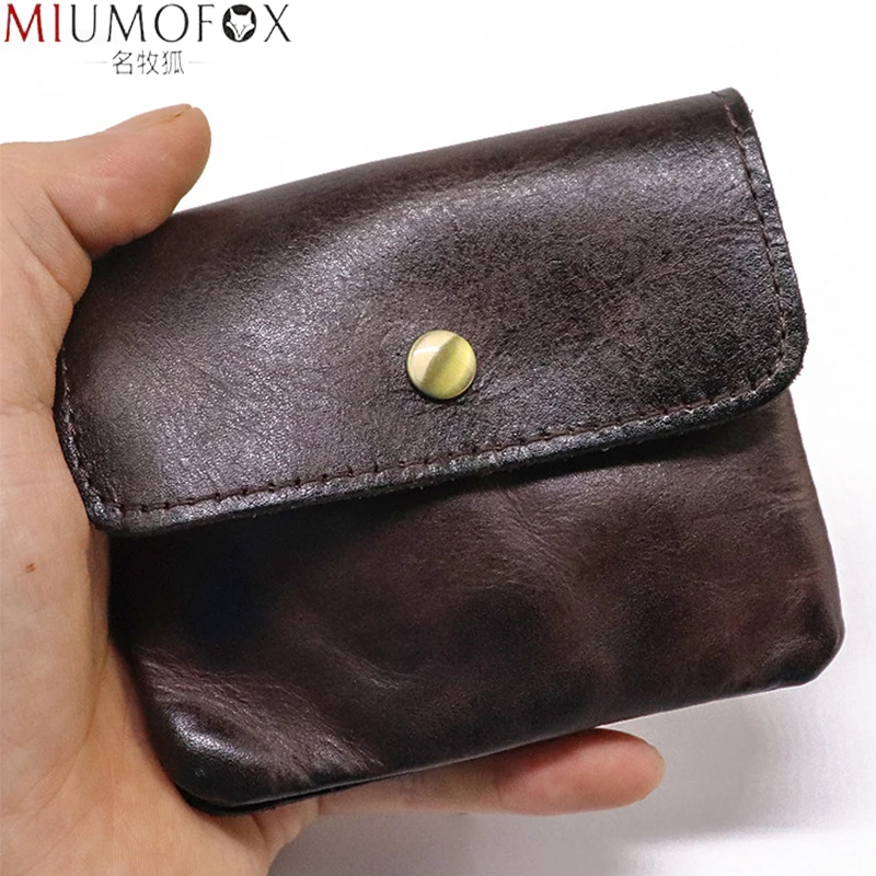 

Оригинальный кожаный кошелек для мужчин, винтажный короткий мужской бумажник ручной работы, маленький держатель для карт с кармашком для м...