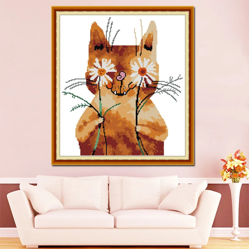 Joy Sunday робкая кошка вышивка крестиком мультяшная Набор для вышивки с животными| |