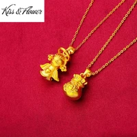 kissflower nk124 2022 fine jewelry wholesale fashion woman birthday wedding gift exquisite angle 24kt gold pendant necklaces