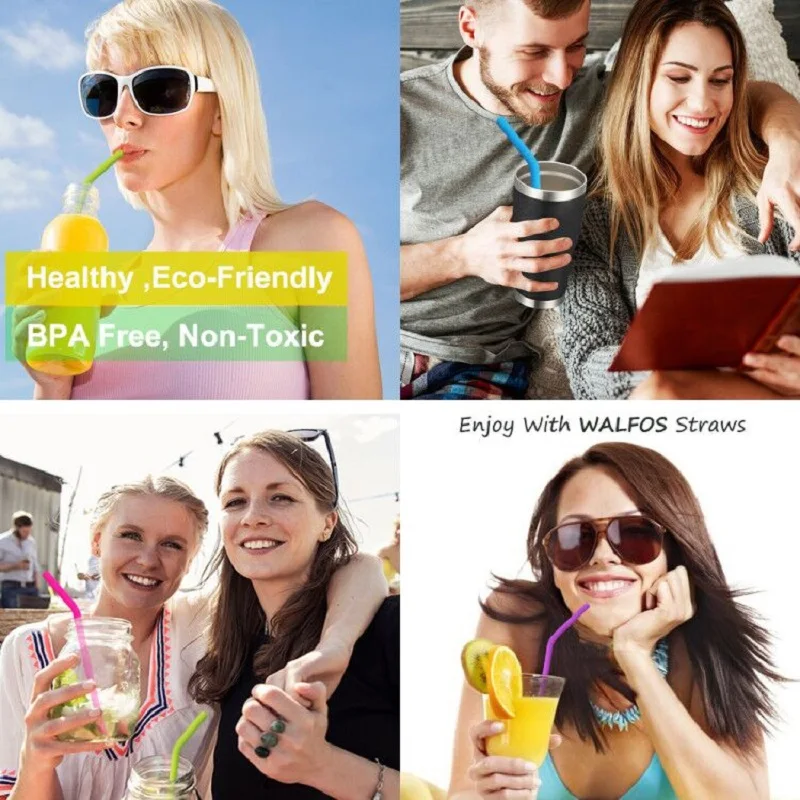 Многоразовые силиконовые соломинки WALFOS 7 шт./лот для напитков-гибкие питьевые