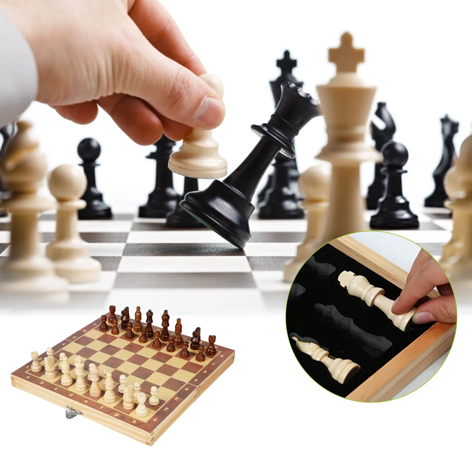 

Folding Magnetic Chess Set With Felted Game Board Interior For Storage Adult Kids Beginner Large Folding Chess Board Checkers