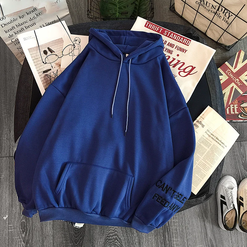 Женская толстовка с капюшоном зимняя теплая свободная буквенным принтом