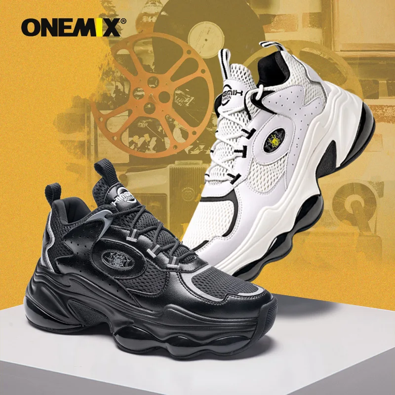 

ONEMIX 2021 New Arrival Unisex Running Shoes Black Height Increasing Men Sneakers Breathable Women Platform Sports Shoes