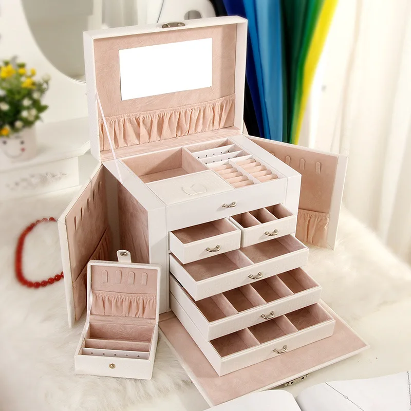 

Promotion! Large-Capacity Jewelry Box Five-Layer Leather Cosmetic Storage Box Jewelry Multi-Layer Jewelry Storage Box W