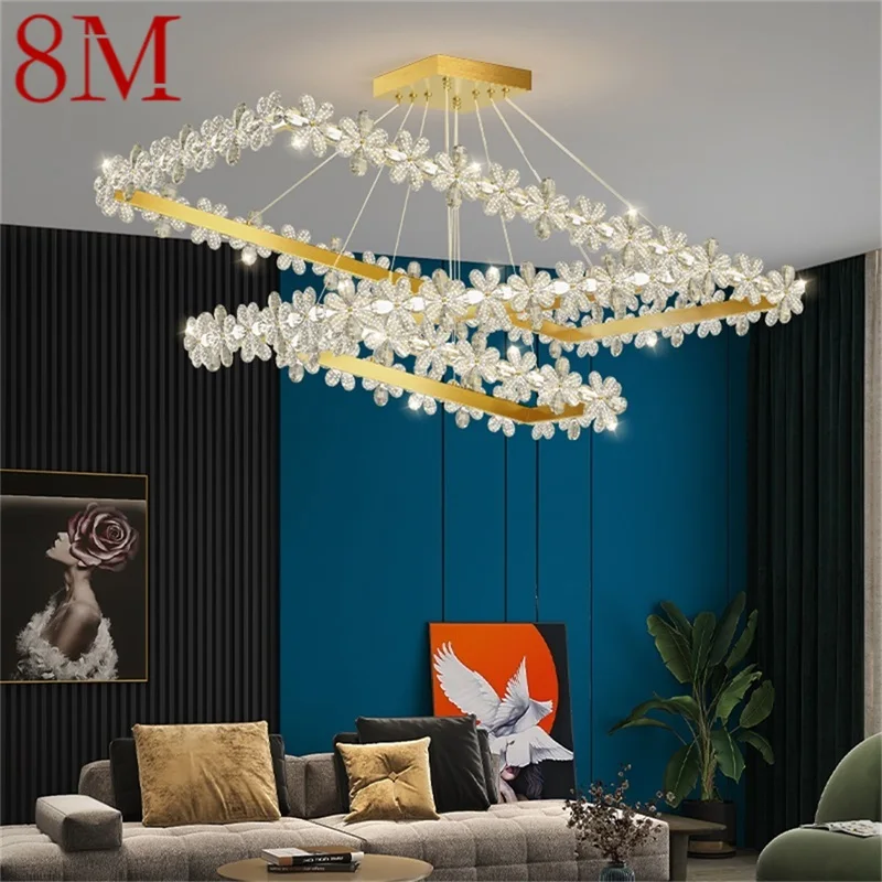 

8M Luxury Chandeliers Modern Gold Light Rectangle Crystal LED Brass Pendant Lamp Home Fixture for Living Room