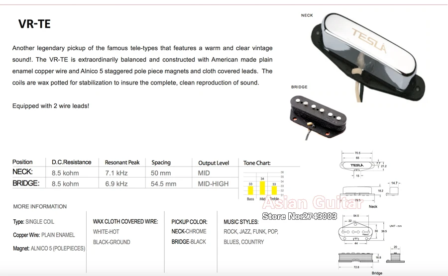 Tesla Alnico пикап одна катушка воска в горшке гитара мост черный цвет | Спорт и