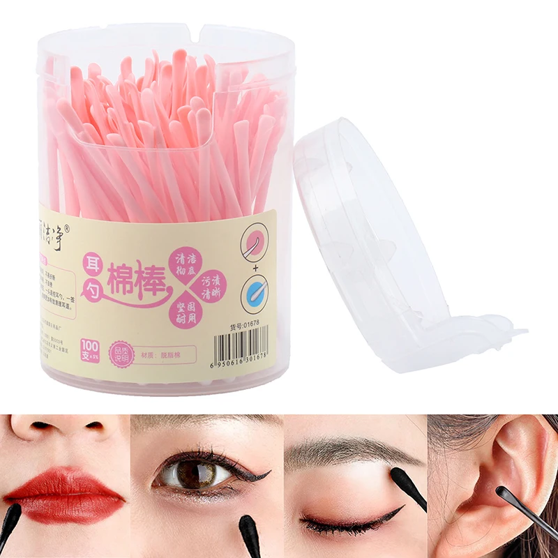 

100Pcs Cotton Bud With Ear Pick Innovative Disposable Double Headed Cotton Swabs For Beauty Makeup Nose Ears Cleaning