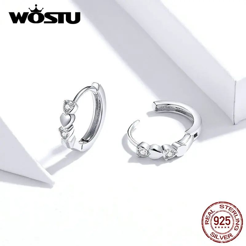 WOSTU дизайн подлинные 925 пробы серебряные серьги-кольца Горячая мода блестящие серьги в форме сердца подарок на свадьбу BKE777