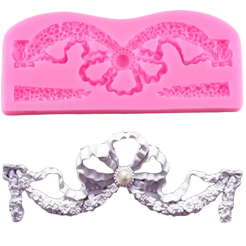Baroque Relief Bow Ribbon Border Silicone Mold Crown Cupcake Topper Fondant Cake Decorating Tools Candy Chocolate Gumpaste Mould | Дом и сад