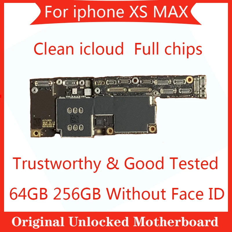 

For iphone XS MAX Original Motherboard Without Face ID Factory Unlocked IOS System logic board 64GB 256GB Clean iCloud Mainboard