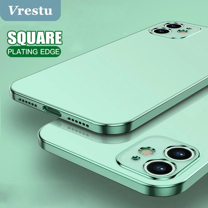 

Luxury Plating Square Frame Transparent Case for iPhone 12 11 Pro Max X XR 7 8 Plus SE Slim Soft Silicone TPU Clear Cover Coque