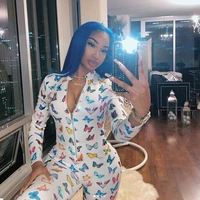 women print long sleeved zipper jumpsuit tracksuit sports suit workout clothes outfit fashion new 2020