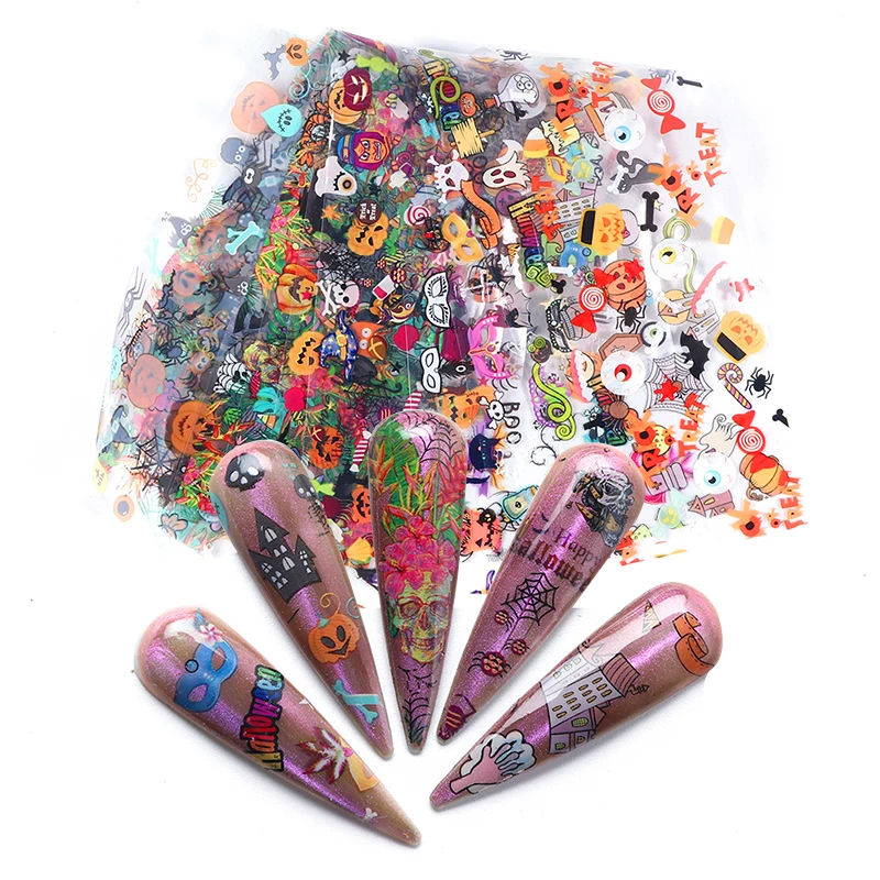 10 шт./упак. наклейки из фольги для ногтей серия Хэллоуин красочная Тыква