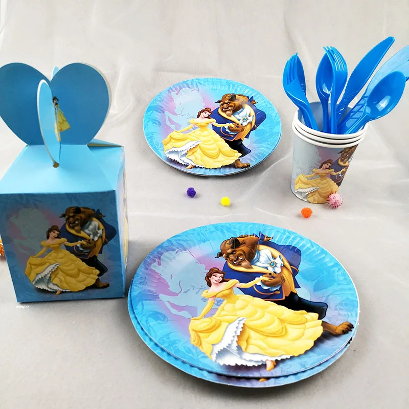 Красота и чудовище тема Дети сувениры украшения день рождения тарелки скатерть