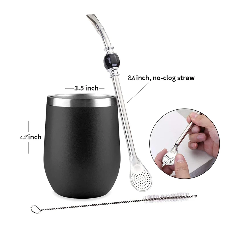 

Double-Wall Stainless Yerba Gourd Mate Tea Set Water Mate Tea Cup with Lid Head Filter Spoon Straw Bombilla Brush