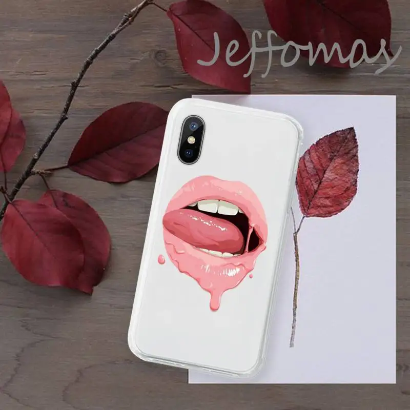 

Sexy lips lipstick fashion Phone Case Transparent for iPhone 11 12 mini pro XS MAX 8 7 6 6S Plus X 5S SE 2020 XR