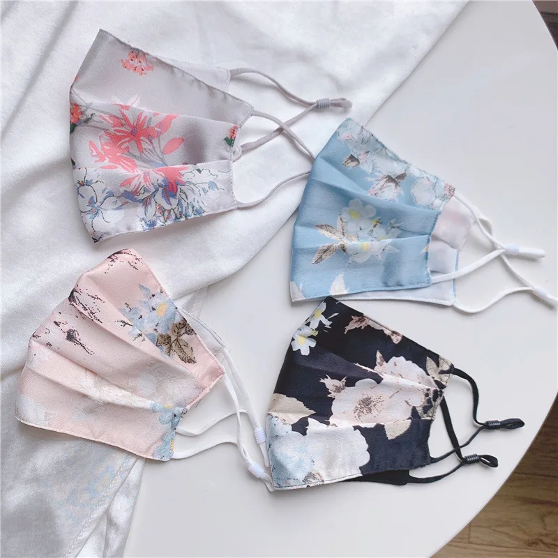 Summer Breathable Flower Face Masks Women Fold Sunscreen Dustproof Silk Mask Reusable Washable Mouth-muffle Mouth Mascarar | Красота и