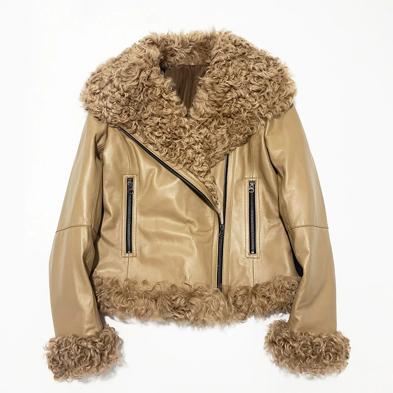 

rf2044 Woman's Real Sheepskin Jacket 3XL 4XL Plus Size Custom Made Motorcycle Genuine Leather Lamb Fur Sheep Leather Maxi Coat
