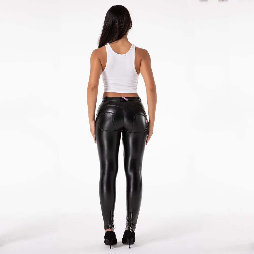 Женские леггинсы из искусственной кожи Melody Wear черные кожаные джинсы на молнии