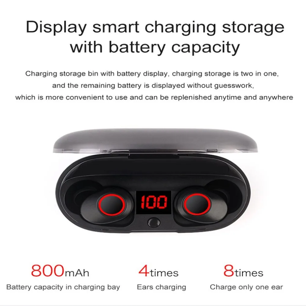 Wireless Bluetooth Earphone Heavy Bass In-ear Headset With Charging Station Bluetooth5.0 Stereo Sports Earbuds | Электроника