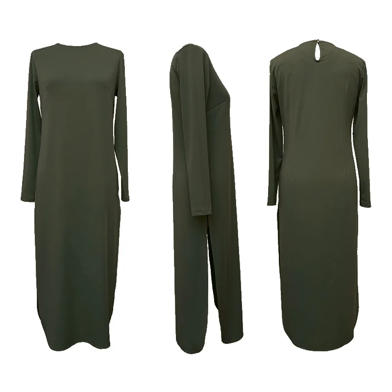 Fashion Saudi Arabia Islamic Female Abaya Dress+Trouser Two-piece Set Solid Color Muslim Clothing Longue Femme Musulman De Mode
